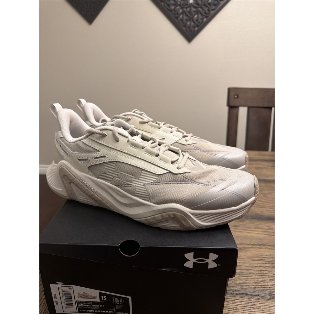 NWB Under Armour Charged Commit TR 5  Men's Training Shoe TAN/WHITE SIZE 15 …Y1